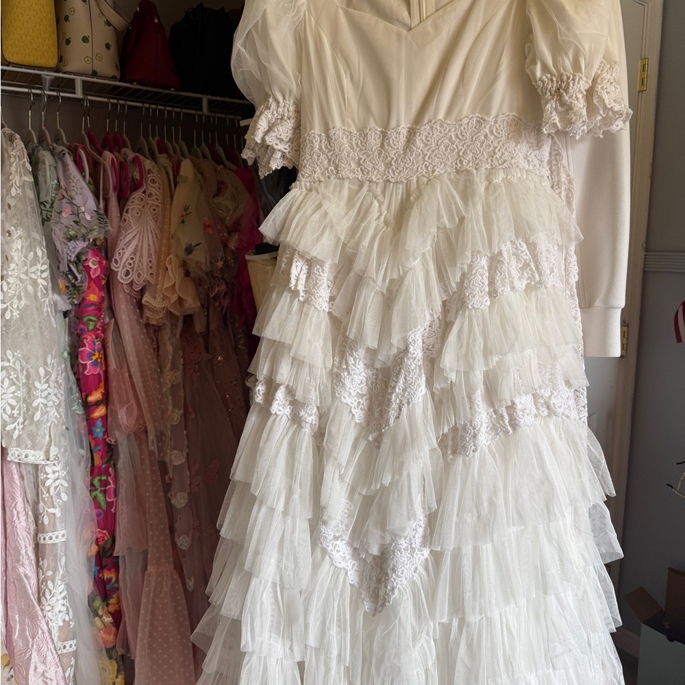 Thumbelina JessaKae Ivory Lace Tiered Formal Dress